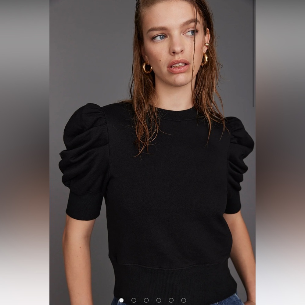 Soldout NYC Just Enough Puff Sleeve‎ Sweatshirt Black Large Fleece Crewneck Chic